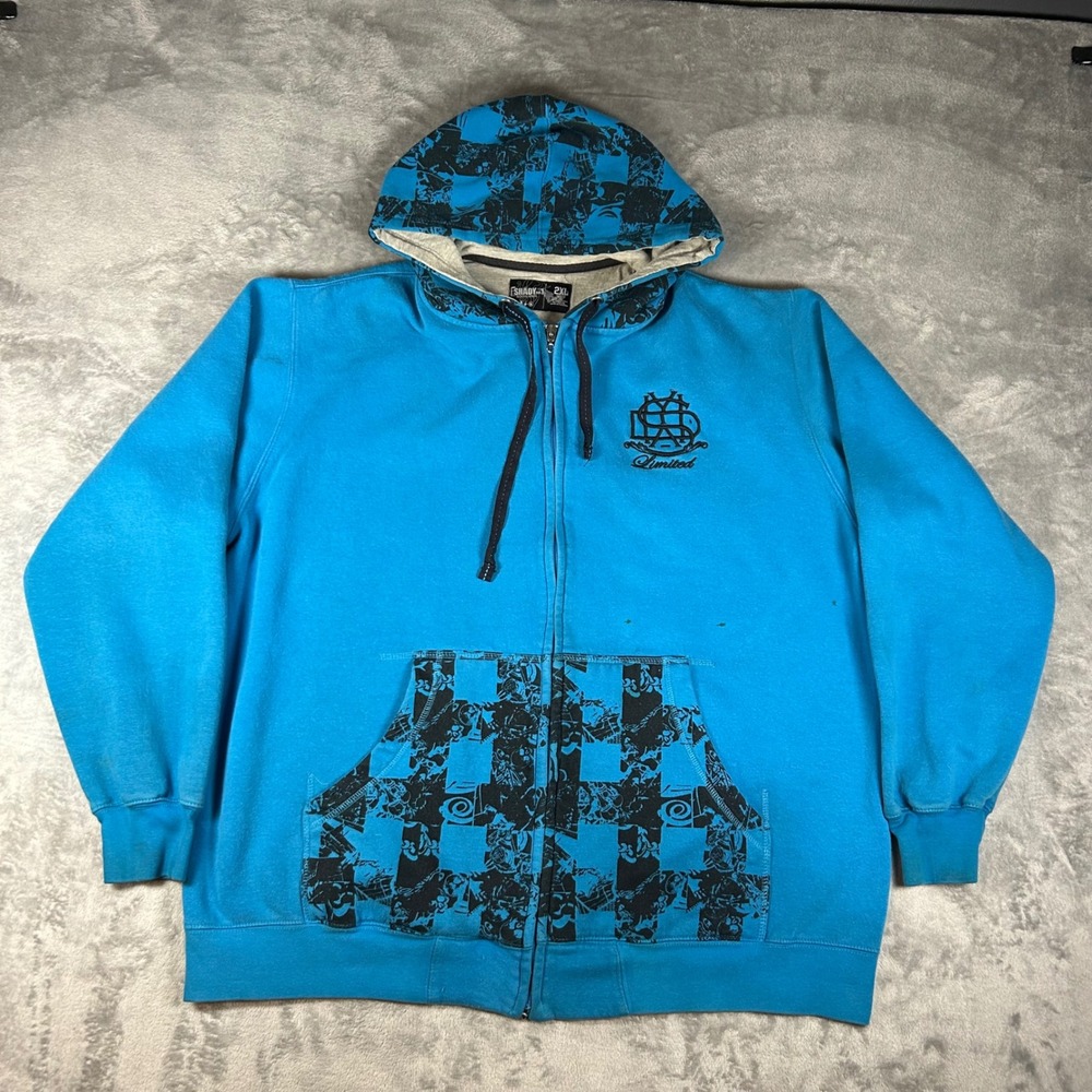 Shady Ltd Mens 2XL Full Zip Hoodie Blue Black Graphic Logo Eminem Y2K Streetwear